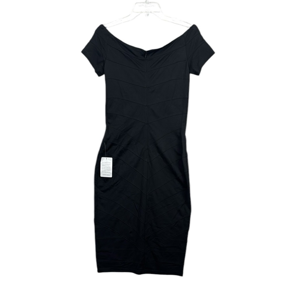 Tadashi Dress Medium NWT Elegant Black Off-Shoulder Dress Stretch - Picture 8 of 8